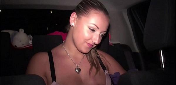  Big tits star Krystal Swift undressing in a car on the way to public gang bang